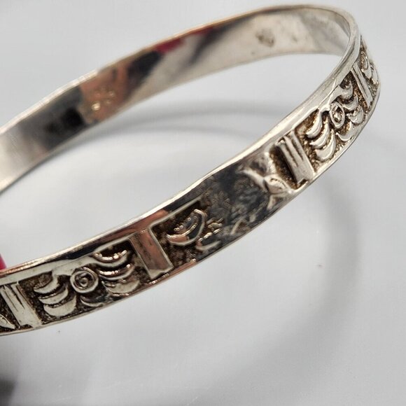 Sterling Silver Bangle Bracelets 925 Taxco Mexico Pair Panel Plain Handmade - Picture 6 of 15